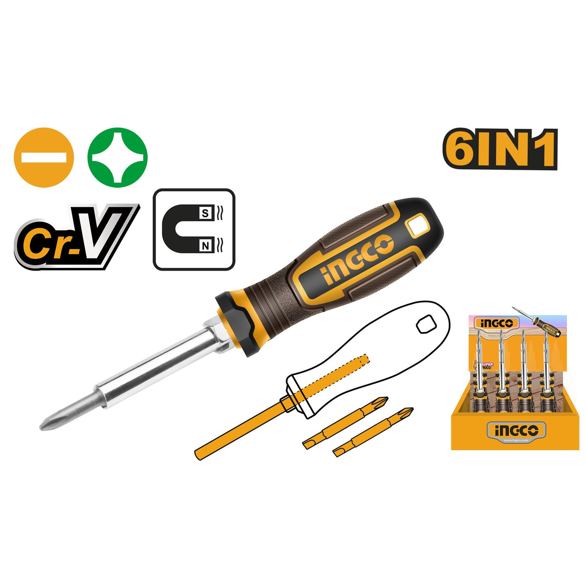 INGCO 6 IN 1 INTERCHANGEABLE SCREWDRIVER AKISD0608 Main image