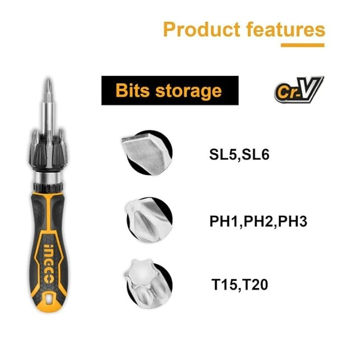 INGCO 8 PCS IN 1 RATCHET SCREWDRIVER AKISD0808