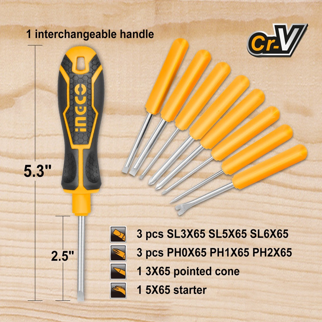 INGCO 9 PCS INTERCHANGEABLE SCREWDRIVER SET AKISD0901