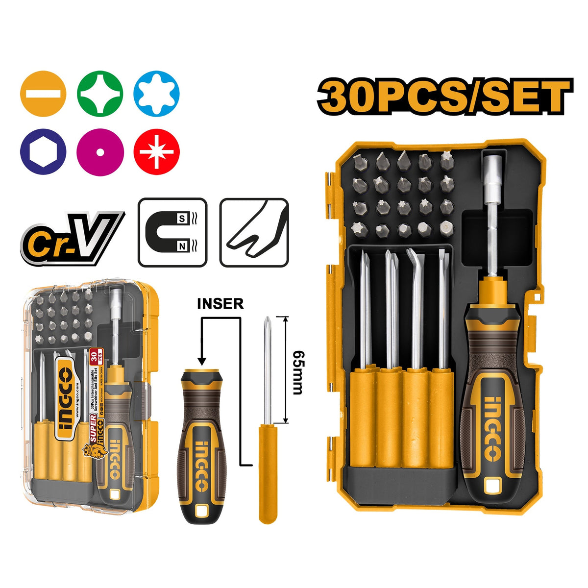 INGCO 30 PCS INTERCHANGEABLE SCREWDRIVER BIT SET AKISD3001 Main image
