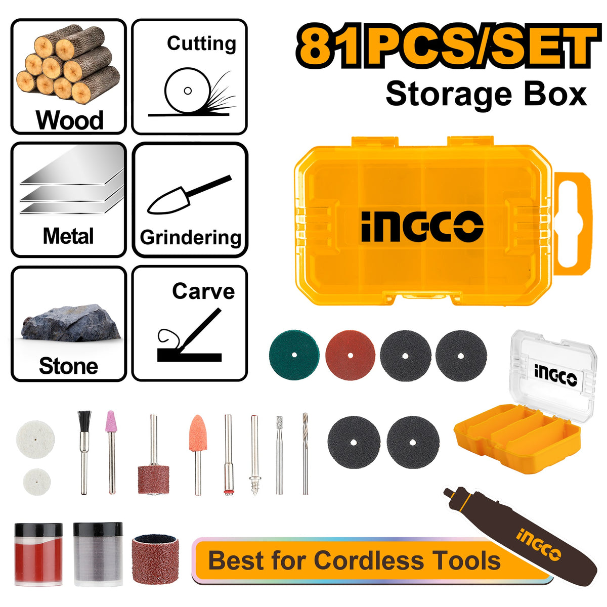 INGCO 81PCS ACCESSORIES SET FOR MINI DRILL AKMG8081 Main image