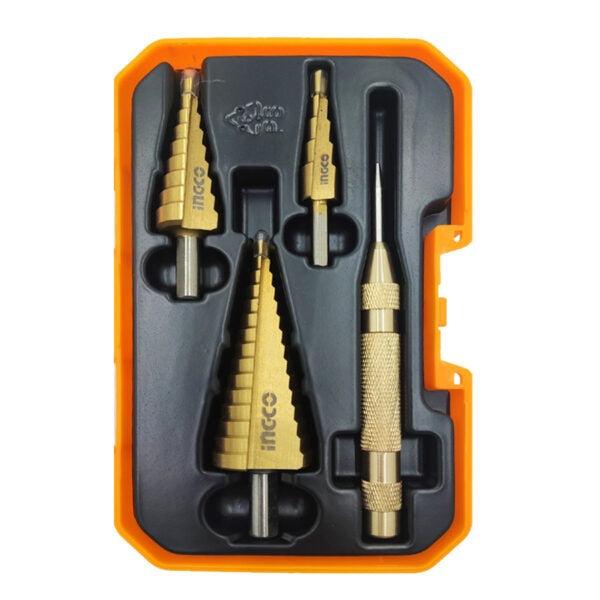 INGCO 3PC HSS STEP DRILL SET 4-12, 4-22,4-32MM+AUTO CENTER PUNCH AKSDS2041