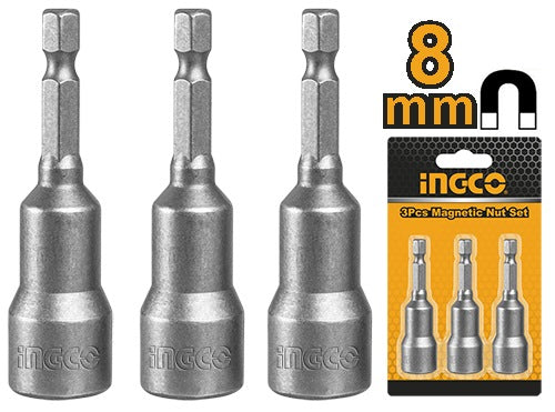 INGCO 3 PCS MAGNETIC NUT SET ADAPTOR 8MM AMN0831