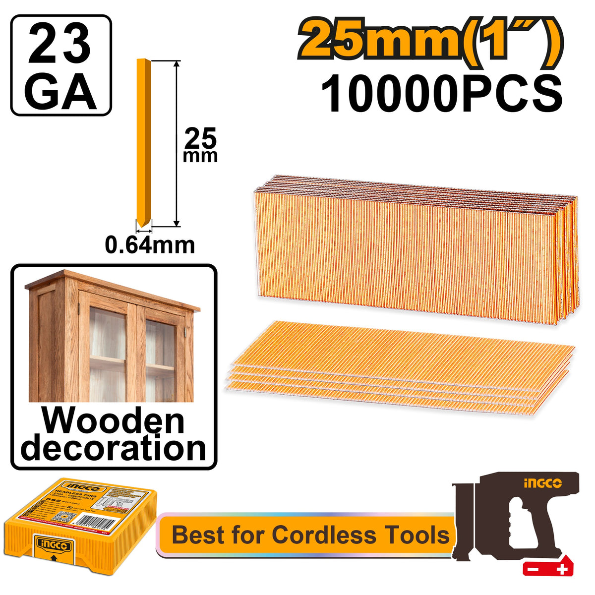 INGCO 25MM HEADLESS PIN NAIL 10000/BOX ANA06825 Main image