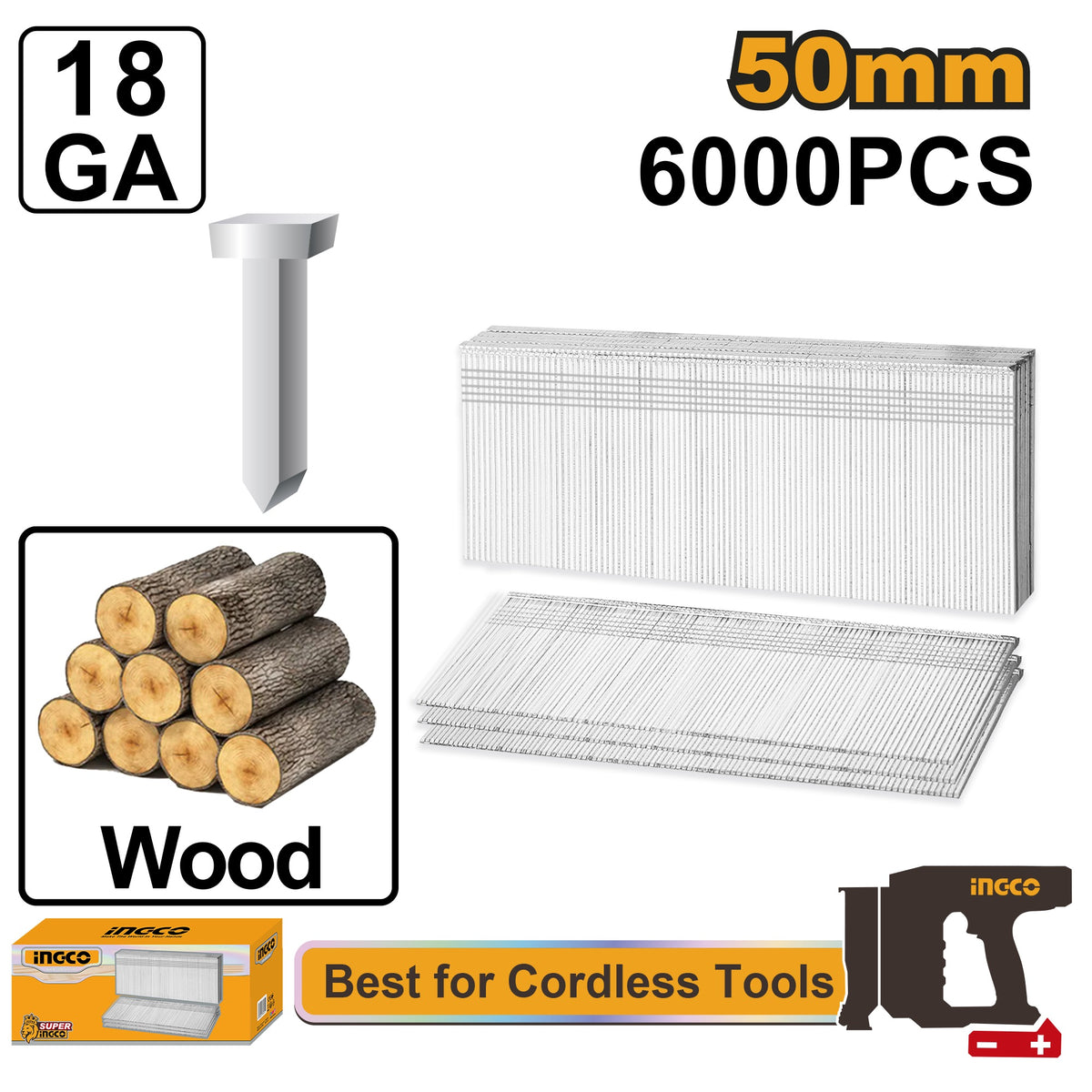 INGCO BRAD NAIL 18GA F NAIL 50MM 6000/BOX ANA18506 Main image