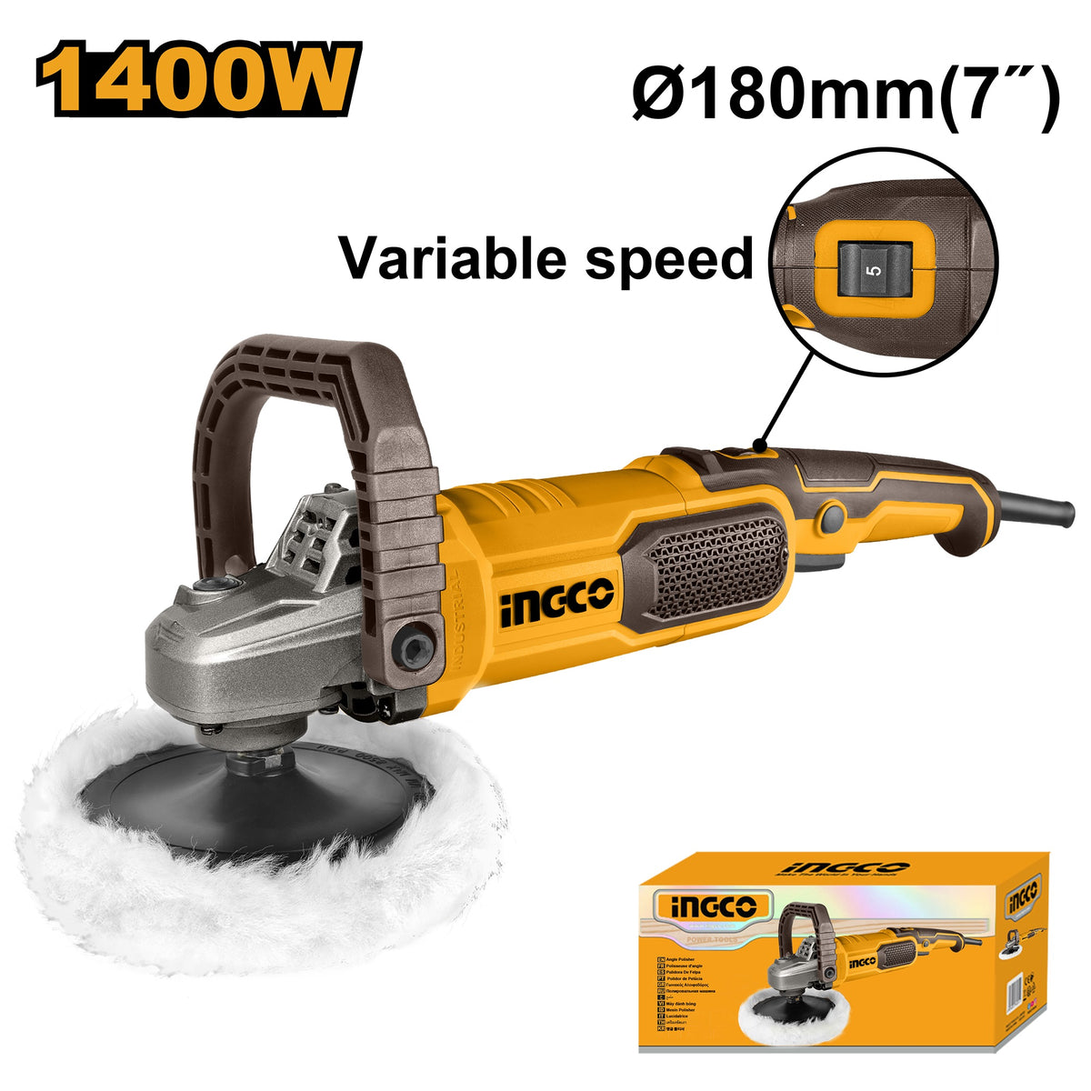 INGCO ANGLE POLISHER 1400W 1500~3600RPM AP140016 Main image