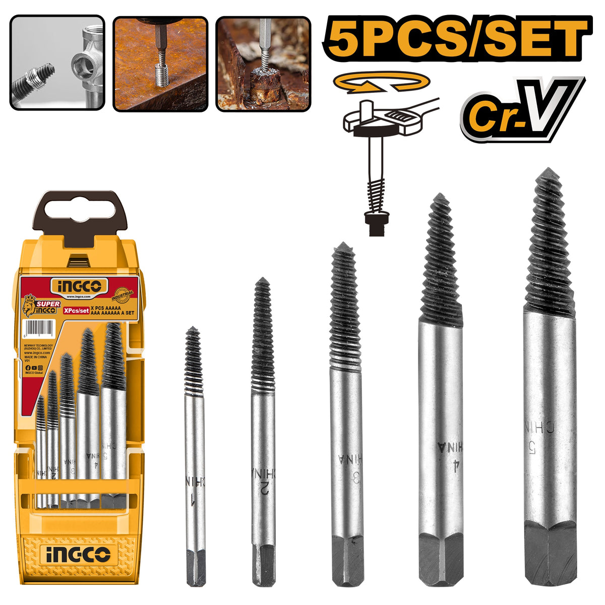 INGCO 5PCS SCREW EXTRACTOR SET ASE008