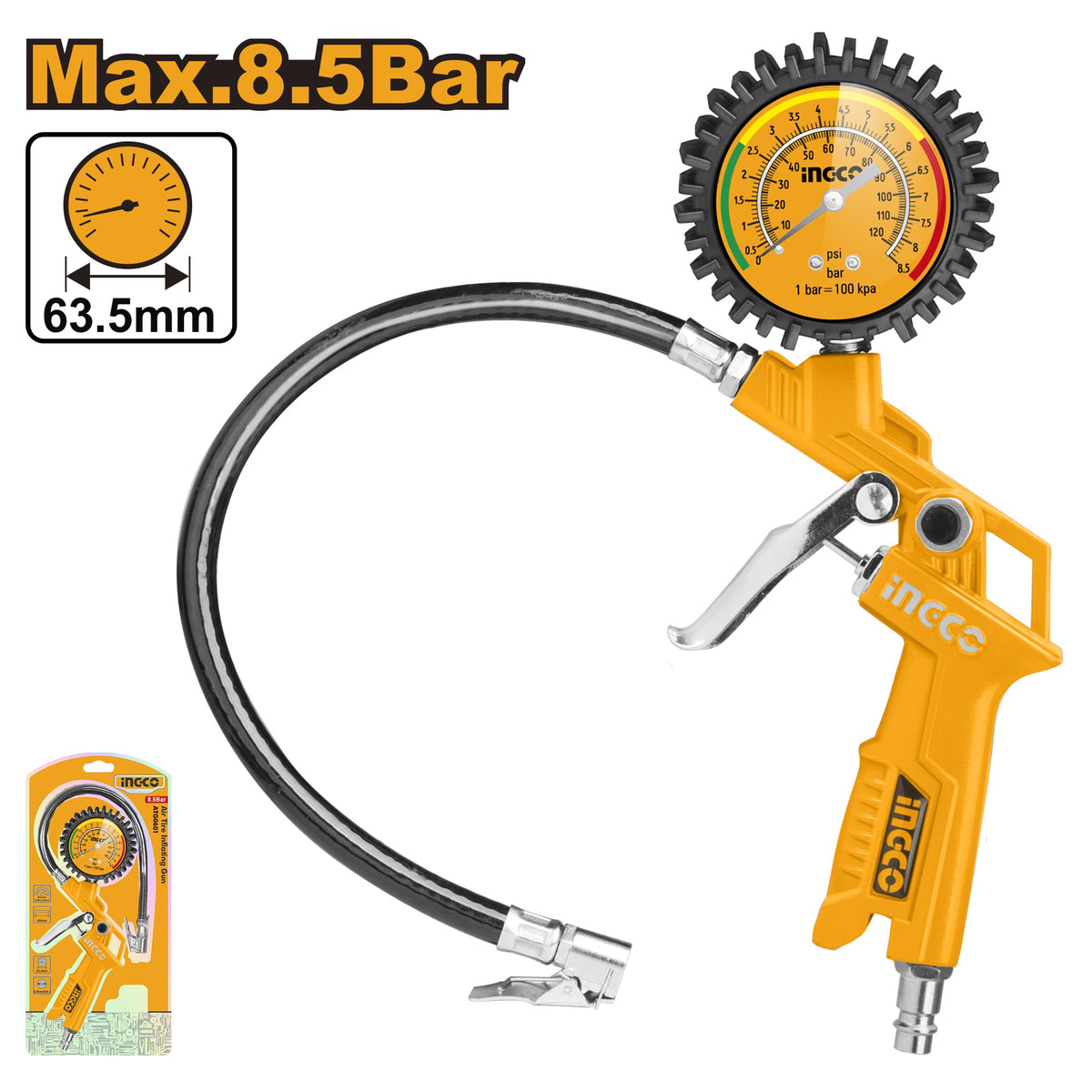 INGCO AIR TIRE INFLATOR WITH GAUGE MAX.8.5BAR ATG0601 Main image