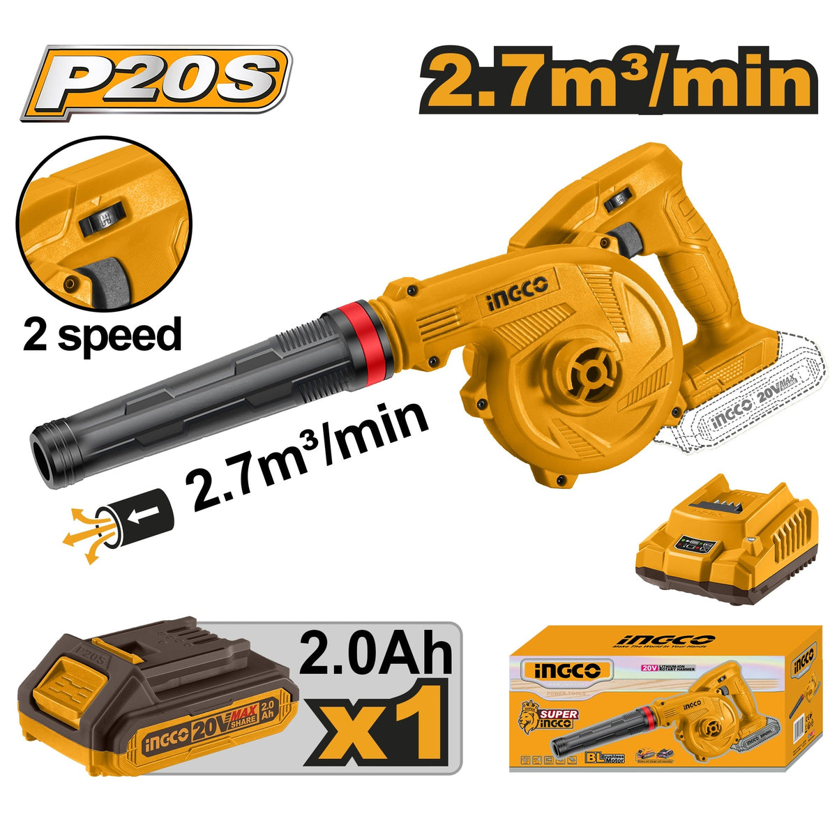 INGCO 20V LI-ION BLOWER CABLI200181 1X2.0AH +CHARGER CABLI200181 Main image