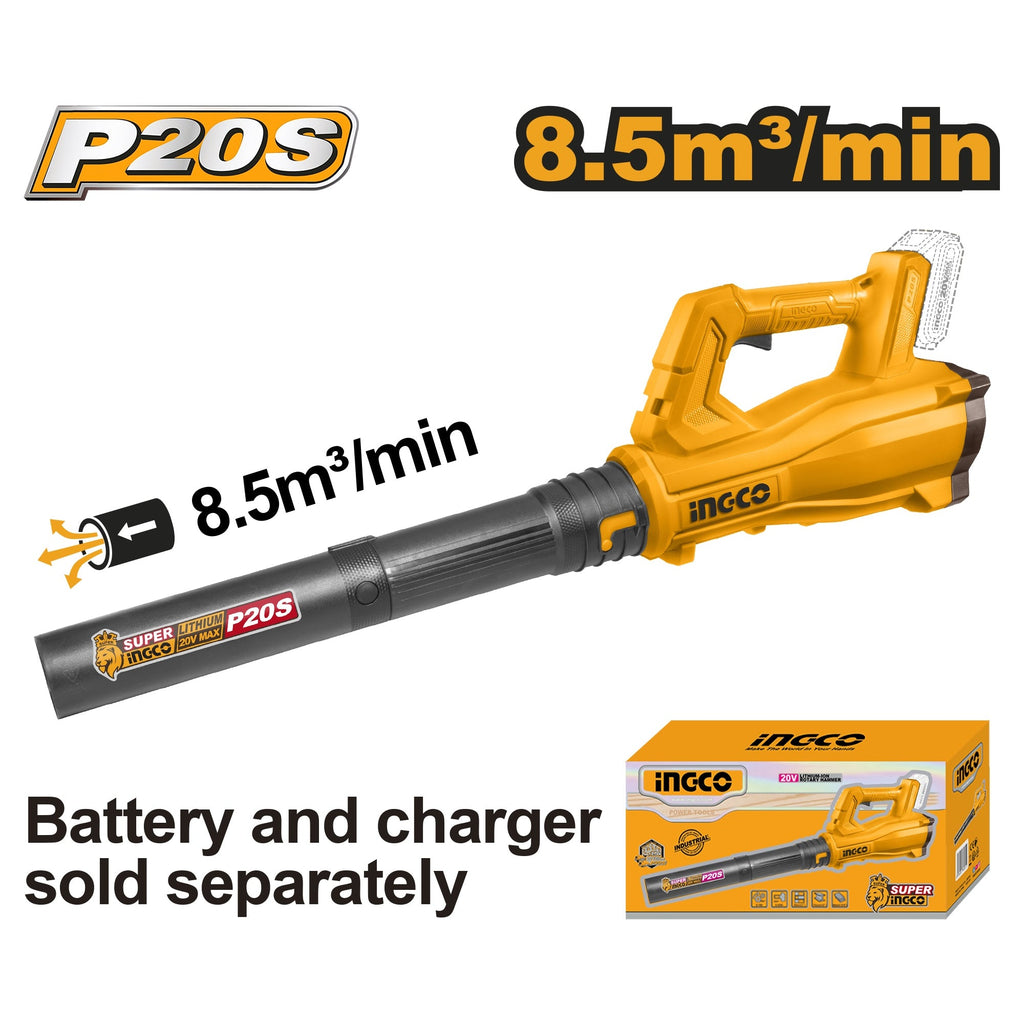 INGCO 20V LI-ION LEAF BLOWER 15,000RPM 8.5M3/MIN CABLI20323 (BARE UNIT)