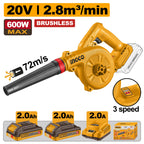 INGCO 20V BL 3 SPEED(13K~19.5K RPM)BLOWER 2.8M3/MIN 2X2.0AH CABLI20682