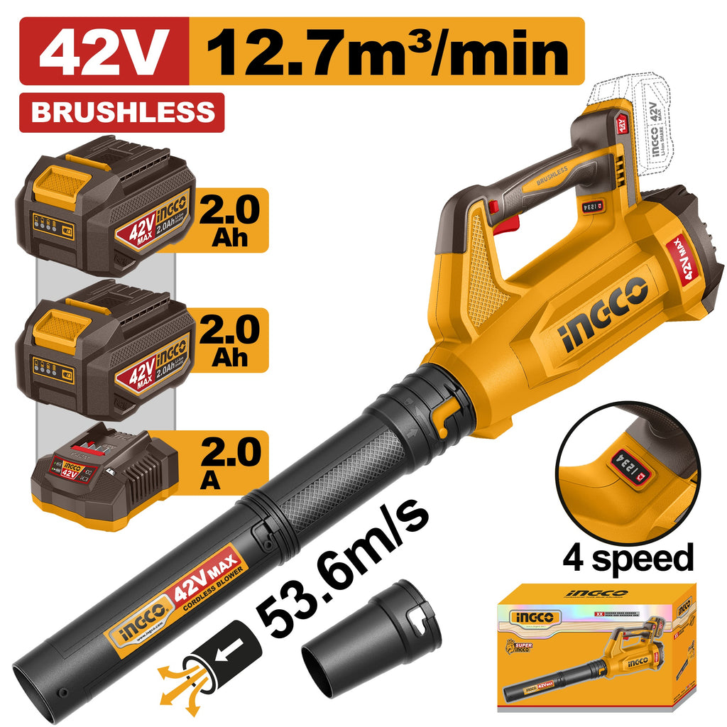 INGCO 42V BL IND.POWERFUL BLOWER 2X2.0AH 12.7M3/MIN 53.6M/S CABLI425382