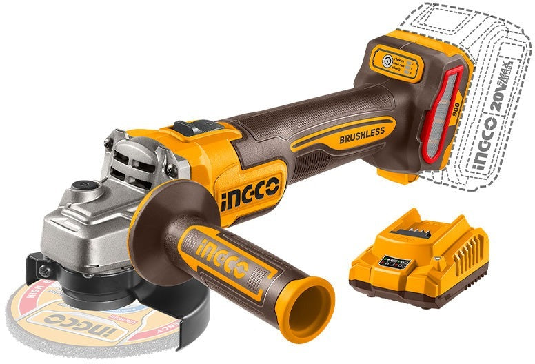 INGCO 20V LI-ION BL ANGLE GRINDER 100MM 3 SPEED 900W 1X4.0AH,CAGLI261021 Secondary image