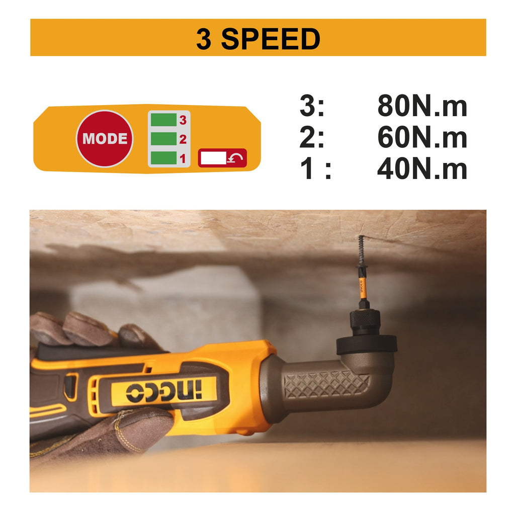 INGCO 20V 1/4" ANGLE IMPACT DRIVER 80NM CAIRLI2081 (BARE UNIT)
