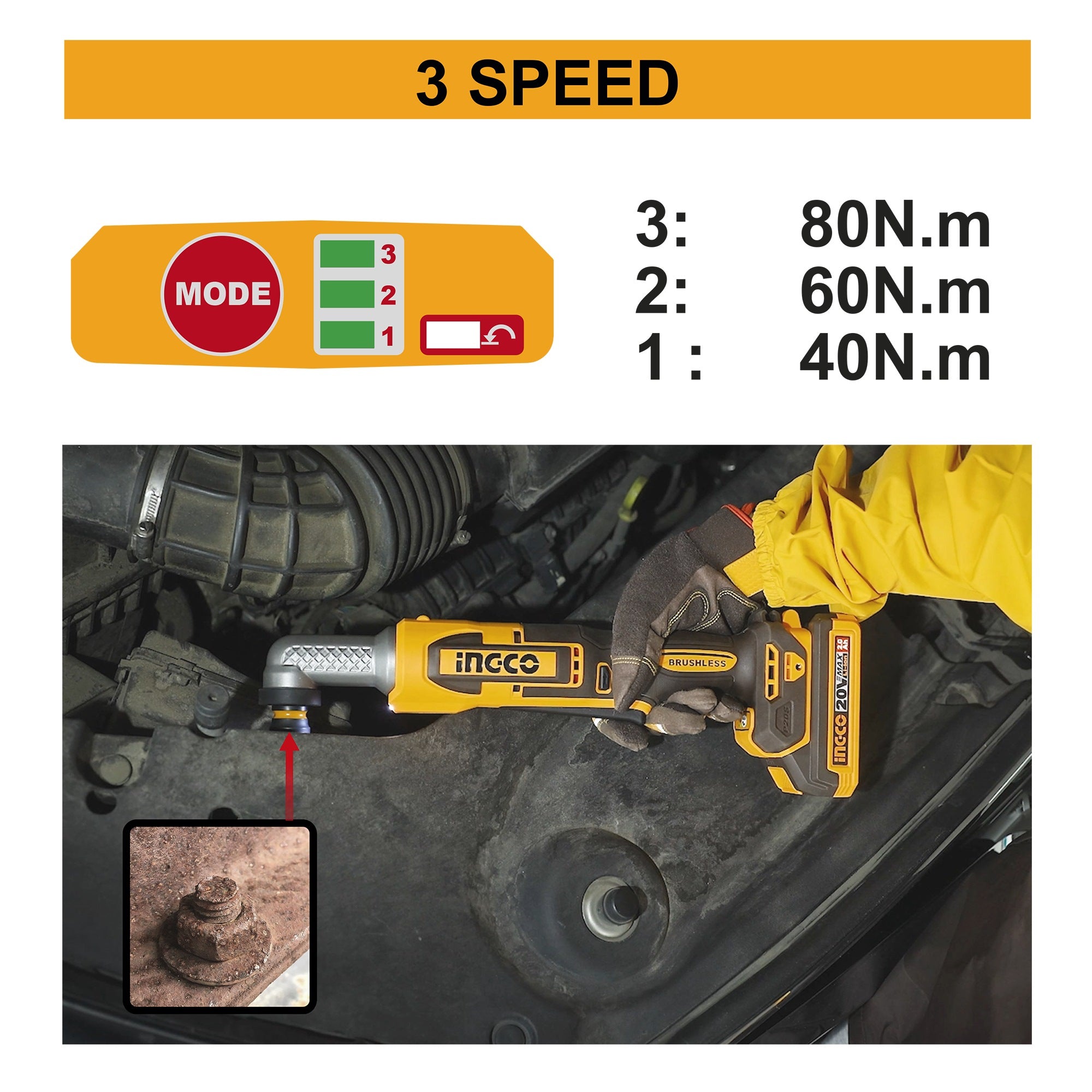 INGCO 20V 3/8" ANGLE IMPACT WRENCH 80NM CAIWLI2081 (BARE UNIT) Secondary image