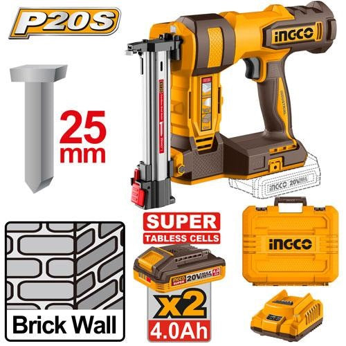 INGCO 20V ST25 BRAD NAILER 2X4.0 TABLESS BATT+CHARGER+CASE CBNLI38136 Main image
