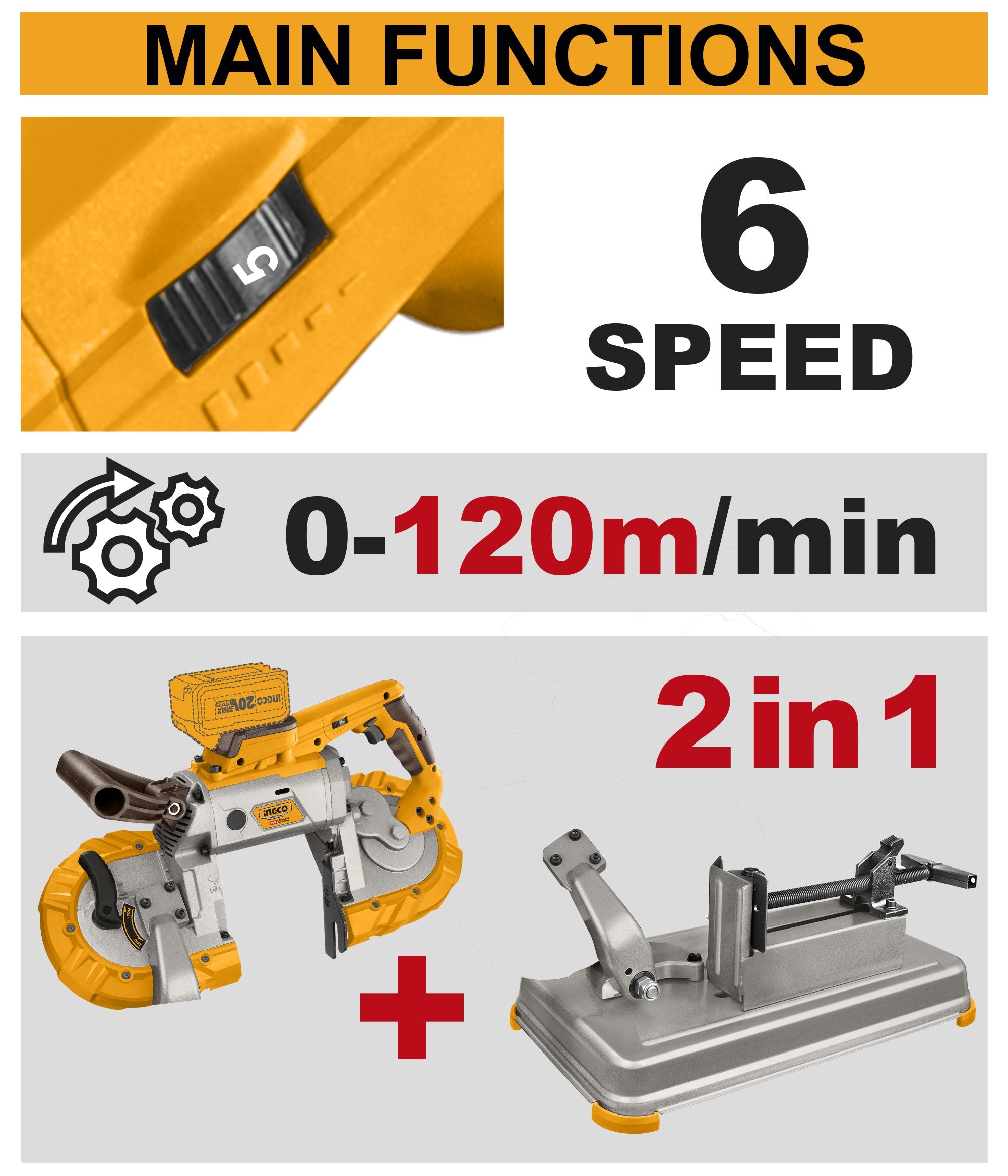 INGCO 5" LI-ION PORTABLE BANDSAW W/CUTTING PLATFORM CBSLI20127 (BARE UNIT) Secondary image
