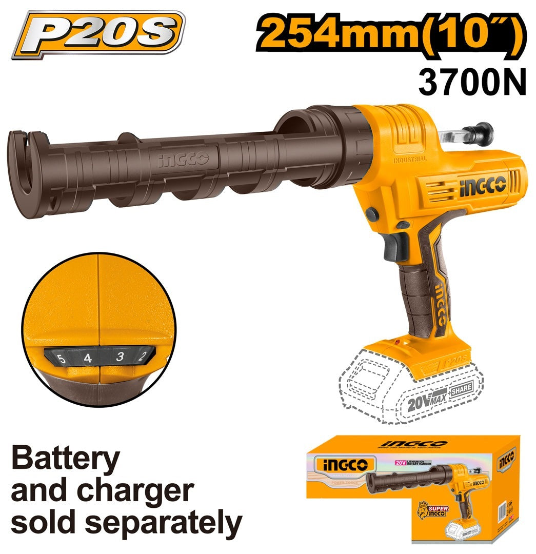 INGCO 20V LI-ION CORDLESS CAULKING GUN 254MM CCGLI2001 (BARE UNIT)