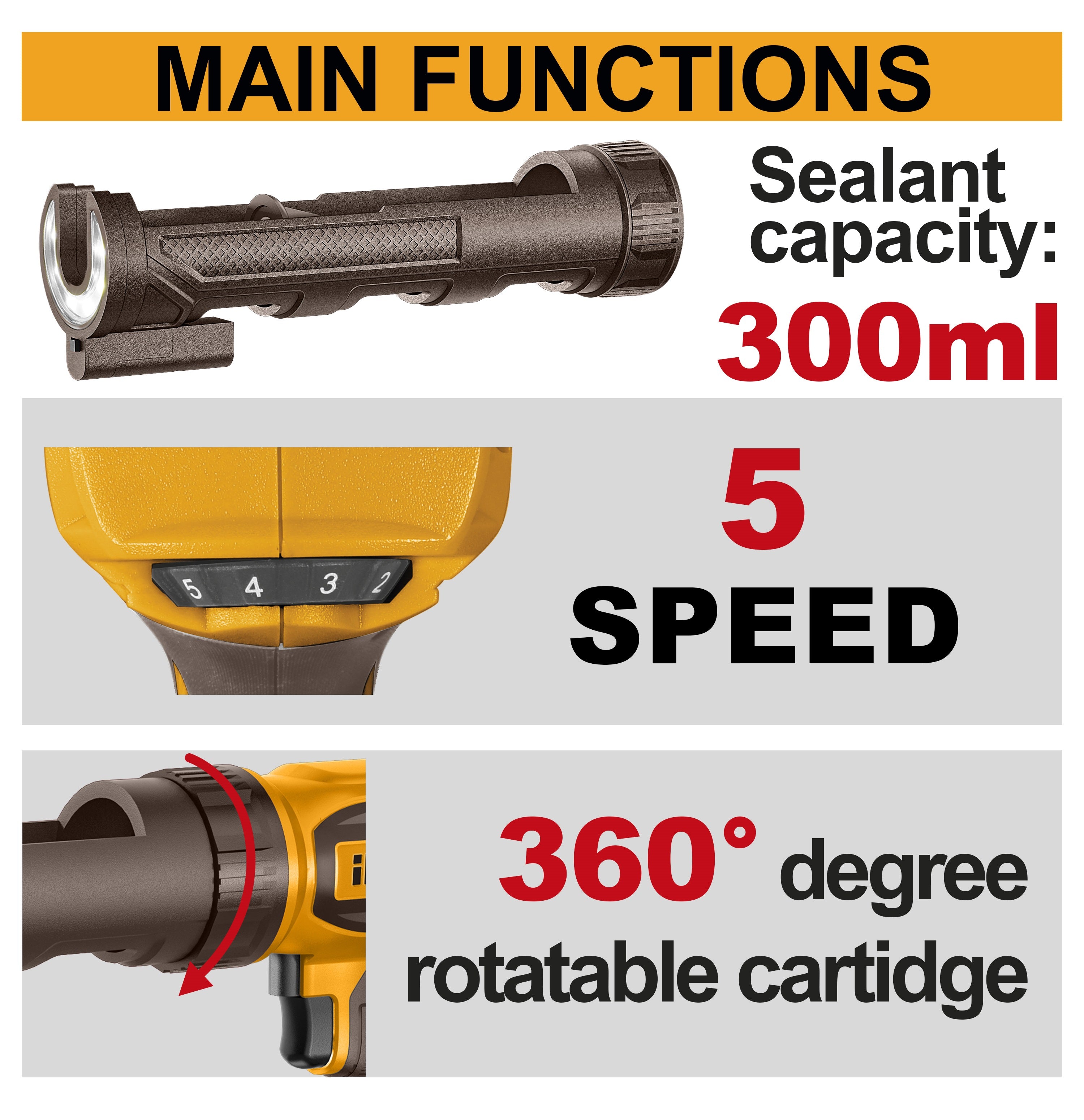 INGCO CCGLI20021 20V CORDLESS CAULKING GUN 10" 254MM 2X2.0AH+CHARGER Secondary image