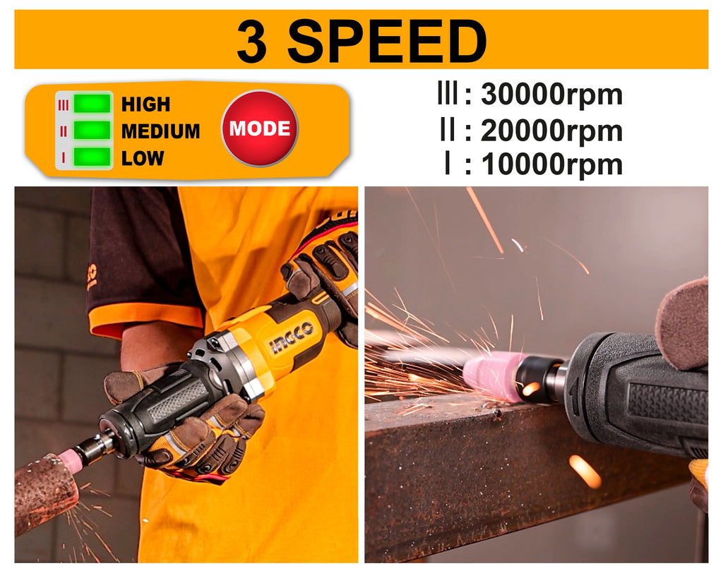 INGCO 20V LI-ION BL DIE GRINDER COLLET 6MM 1/4" CDGLI2001 (BARE UNIT)
