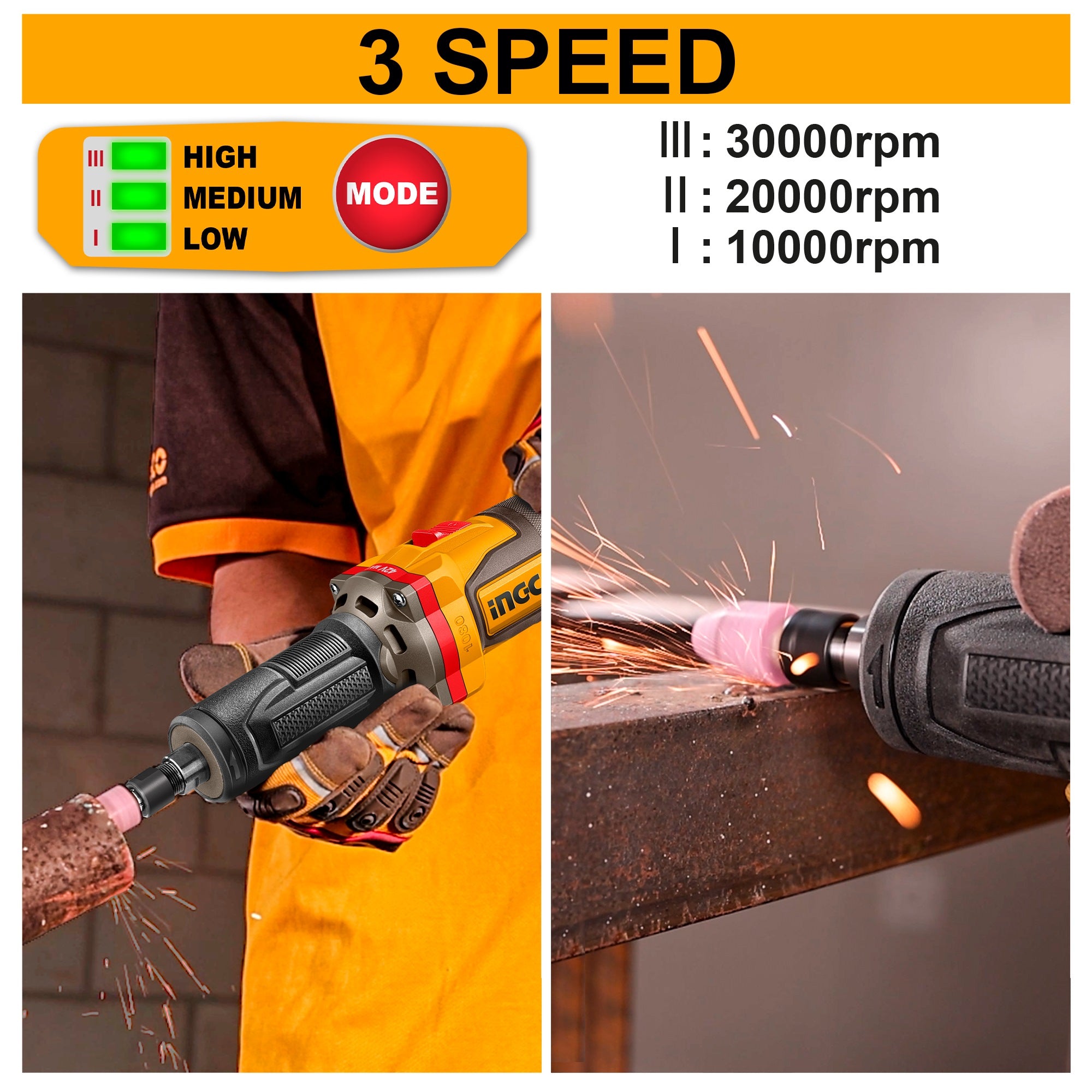 INGCO 42V BL 1/4" CORDLESS DIE GRINDER 2X2.0AH +CASE CDGLI42012 Secondary image