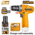 INGCO 12V 1X1.5AH LI-ION DRILL (NO USB CHARGER) CDLI12428