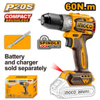 INGCO 20V COMPACT BRUSHLESS DRILL 60NM CDLI206021 (BARE UNIT)