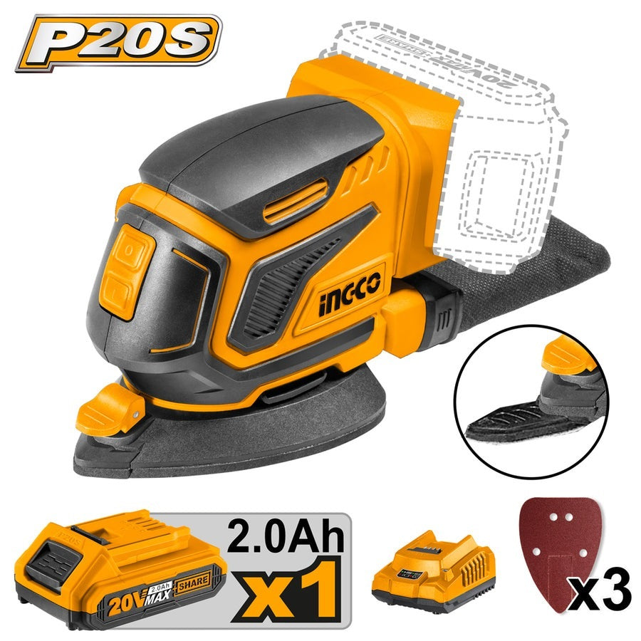 INGCO 20V 1X2.0AH LI-ION TRIANGLE PALM SANDER CHARGER CDSLI20511