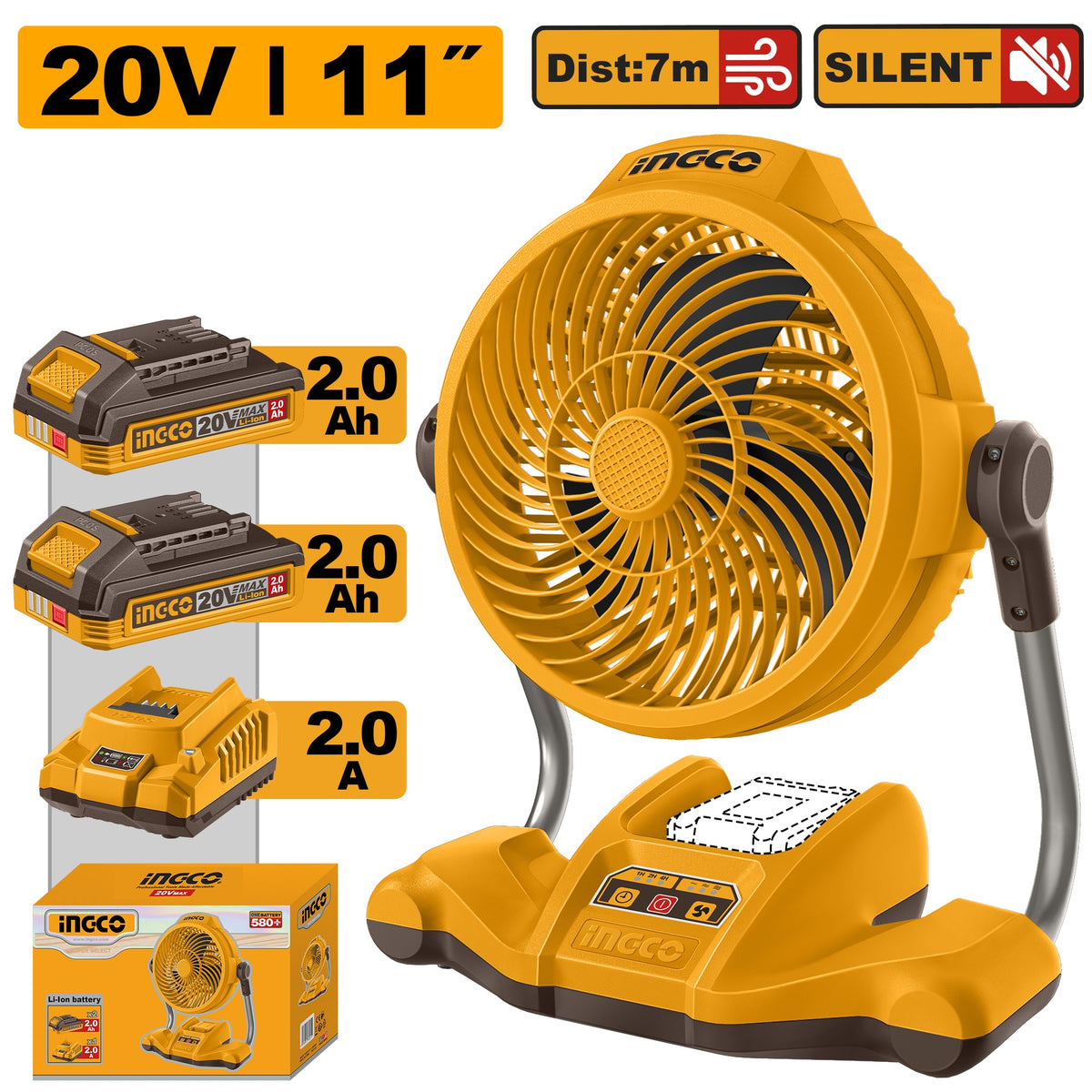 INGCO CFALI20112 20V 11" DC 3-SPEED FAN 2X2.0AH+CHARGER