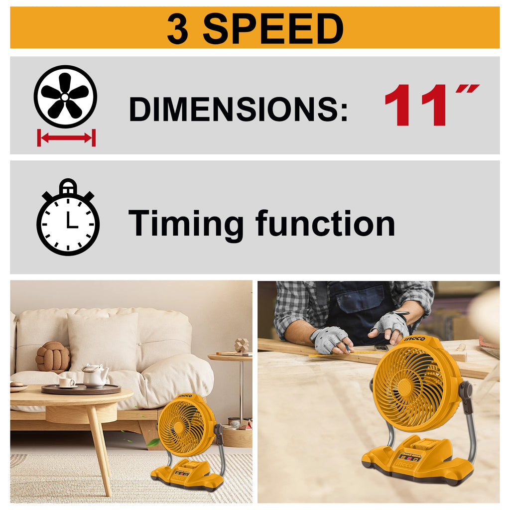 INGCO CFALI20112 20V 11" DC 3-SPEED FAN 2X2.0AH+CHARGER