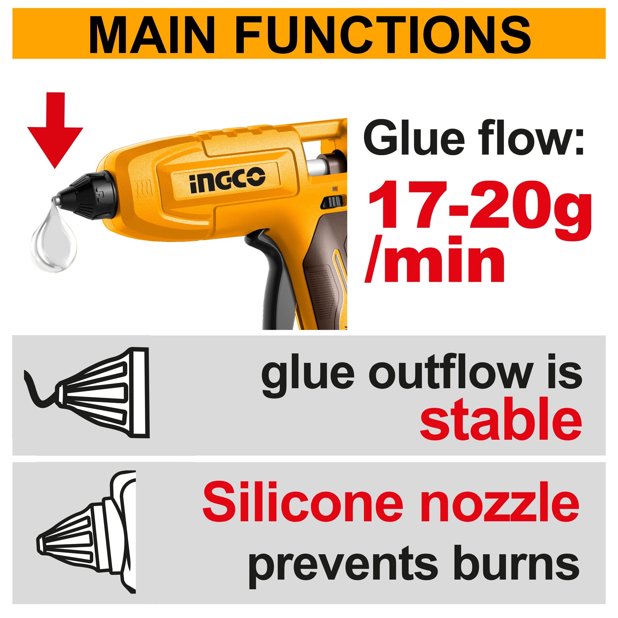 INGCO 20V LI-ION GLUE GUN W/3X11.2MM GLUE STICK CGGLI2003 (BARE UNIT) Secondary image