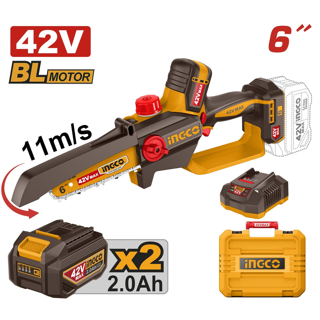 INGCO 42V BL 6" CORDLESS PURNING SAW 2X2.0AH+CASE CGSLI42681