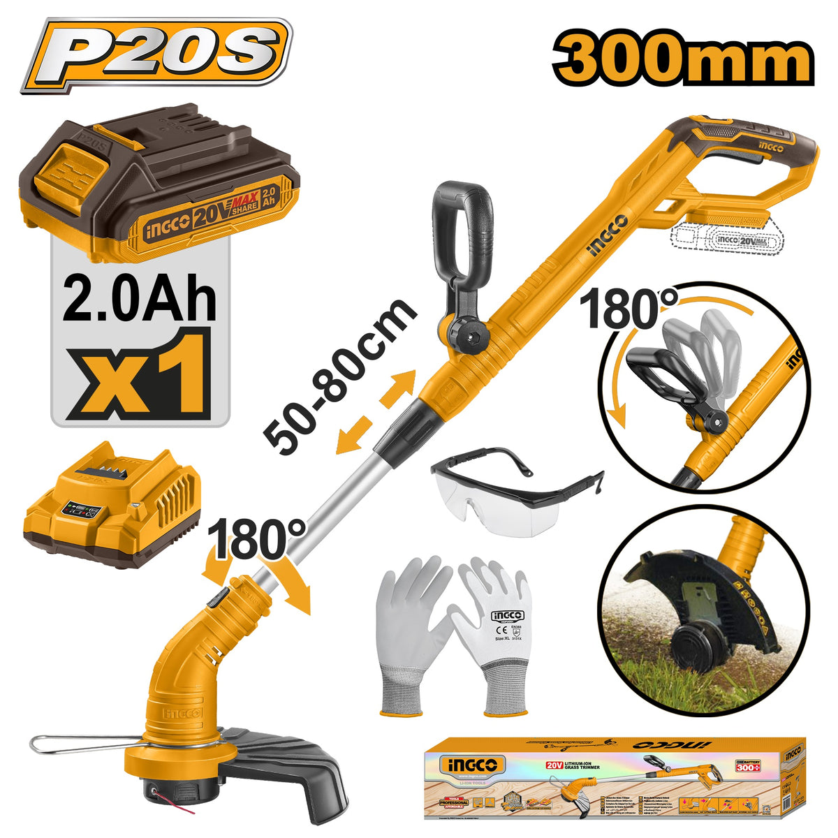 INGCO 20V GRASS TRIMMER WITH 1X20V 2.0AH BATT & CHARGER CGTLI20301 Main image