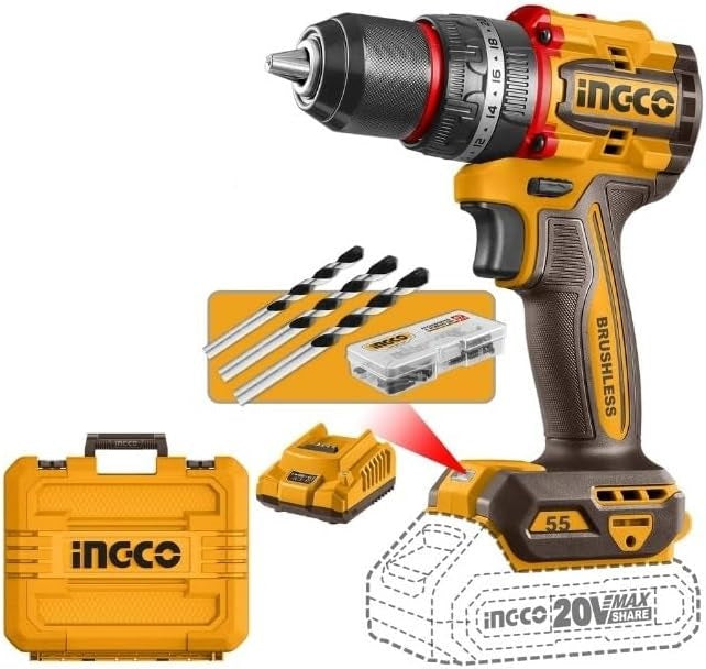 INGCO 20V LI-ION BL IMPACT DRILL 55NM W/2X 2.0AH, CHARGER +CASE CIDLI20558 Secondary image