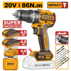 INGCO 20V BL IMPACT DRILL 86NM W/2X4.0 "TABLESS"+CHARGER+CASE CIDLI208686