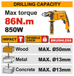 INGCO 20V BL IMPACT DRILL 86NM W/2X4.0 "TABLESS"+CHARGER+CASE CIDLI208686