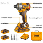 INGCO 20V BRUSHLESS IMPACT DRIVER 285NM W/2 X 20V 2.0AH & CHARGER CIRLI2028