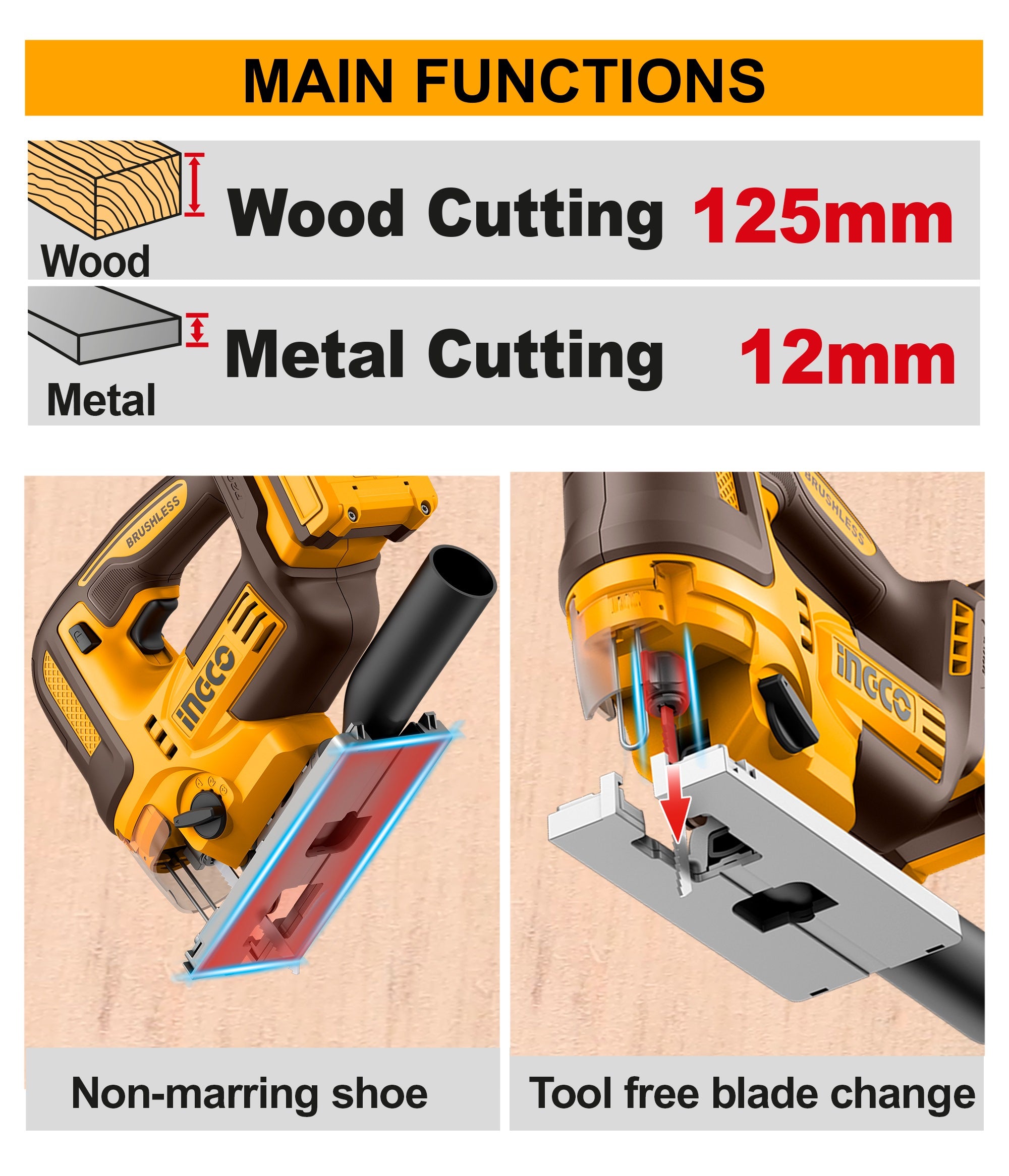 INGCO 20V HD JIG SAW CUT 125MM, 2X4.0 TABLESS BATT.+CHARGER+CASE CJSLI13562 Secondary image