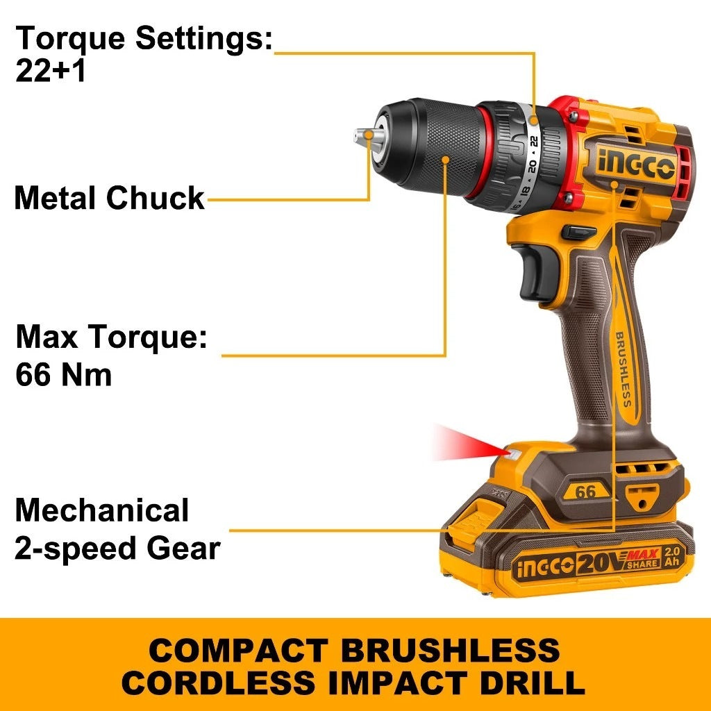 INGCO 20V IMPACT DRILL & GRINDER COMBO KIT 2X4.0AH+CASE CKLI2027310 Secondary image