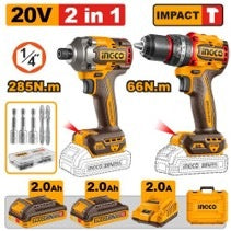 INGCO 20V IMPACT DRILL+ IMPACT DRIVER 285NM 2X2.0, CHARGER+CASE CKLI20277 Main image