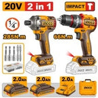 INGCO 20V IMPACT DRILL+ IMPACT DRIVER 285NM 2X2.0, CHARGER+CASE CKLI20277