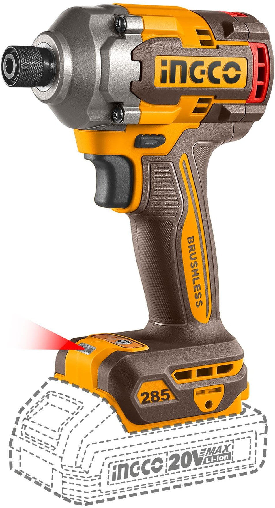 INGCO 20V IMPACT DRILL+ IMPACT DRIVER 285NM 2X2.0, CHARGER+CASE CKLI20277