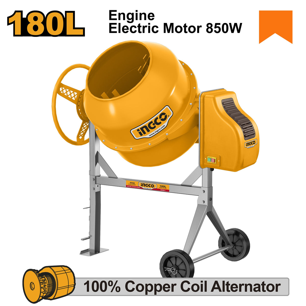 INGCO 180L ELECTRIC CONCRETE MIXER 850W FULL COPPER MOTOR CM306-1 Main image