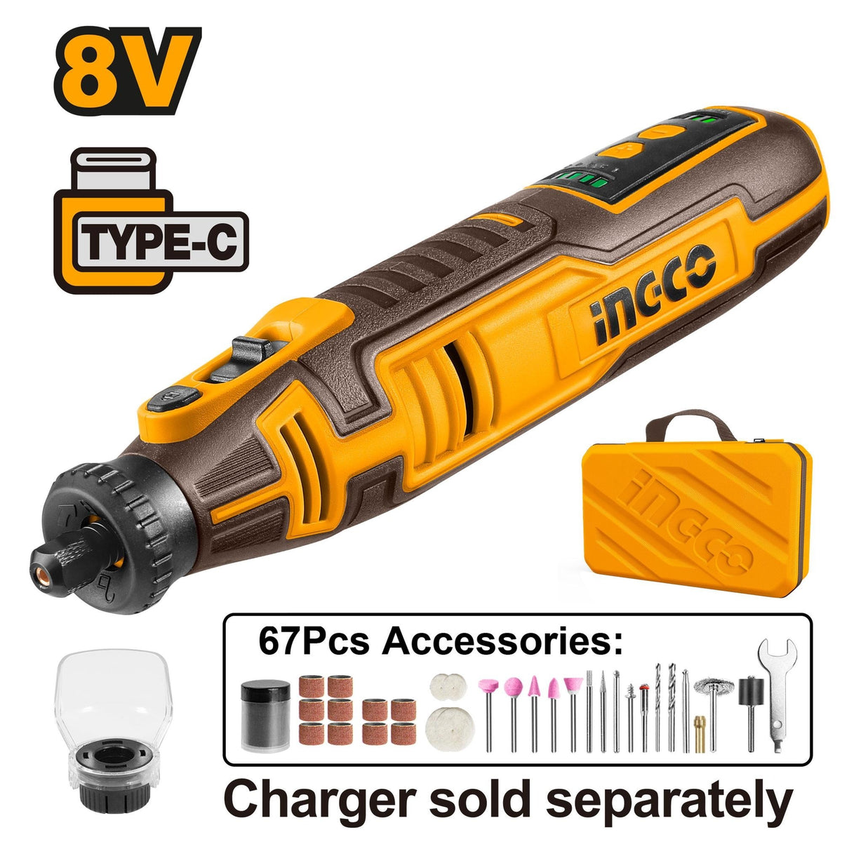 INGCO 8V CORDLESS GRINDER (NO USB CHARGER) + 67 ACCESSORIES CMGLI0801 Main image