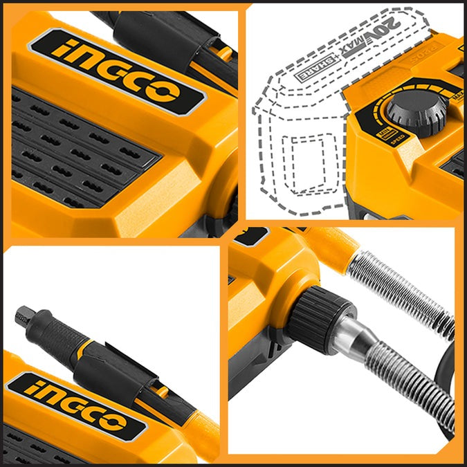 INGCO 20V LI-ION V. SPEED CONTROL GRINDER 1X2.0AH & 40 PC ACCES CMGLI20011