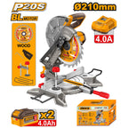 INGCO 20V LI-ION MITRE SAW, 8-1/4" 210MM 2X4.0AH+CHARGER CMS20212
