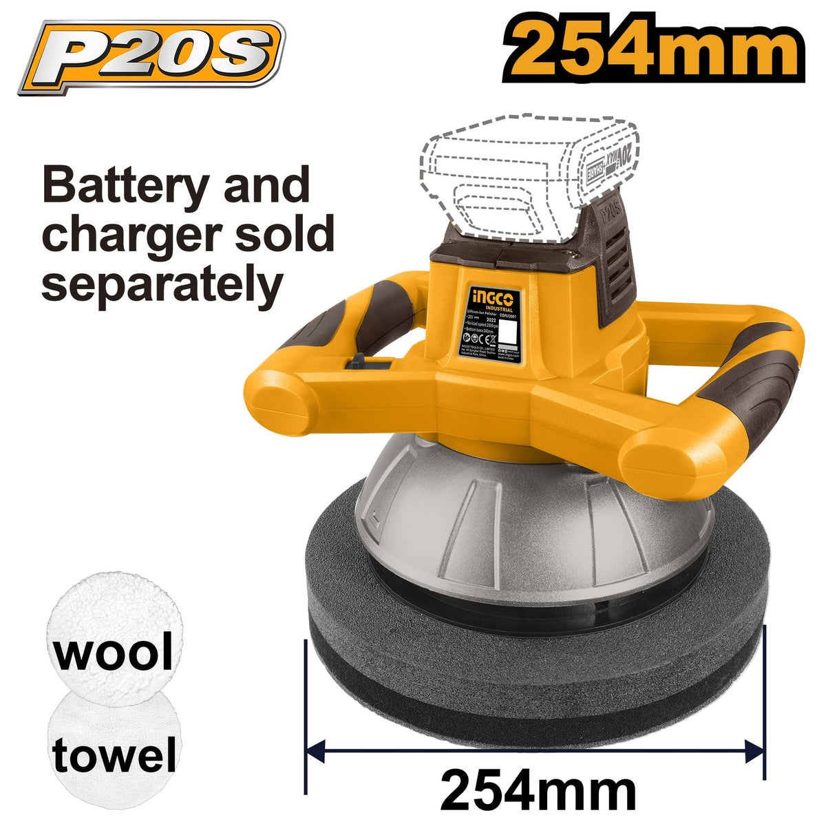 INGCO 20V 10" CORDLESS POLISHING MACHINE COPLI2001 (BARE UNIT) Main image
