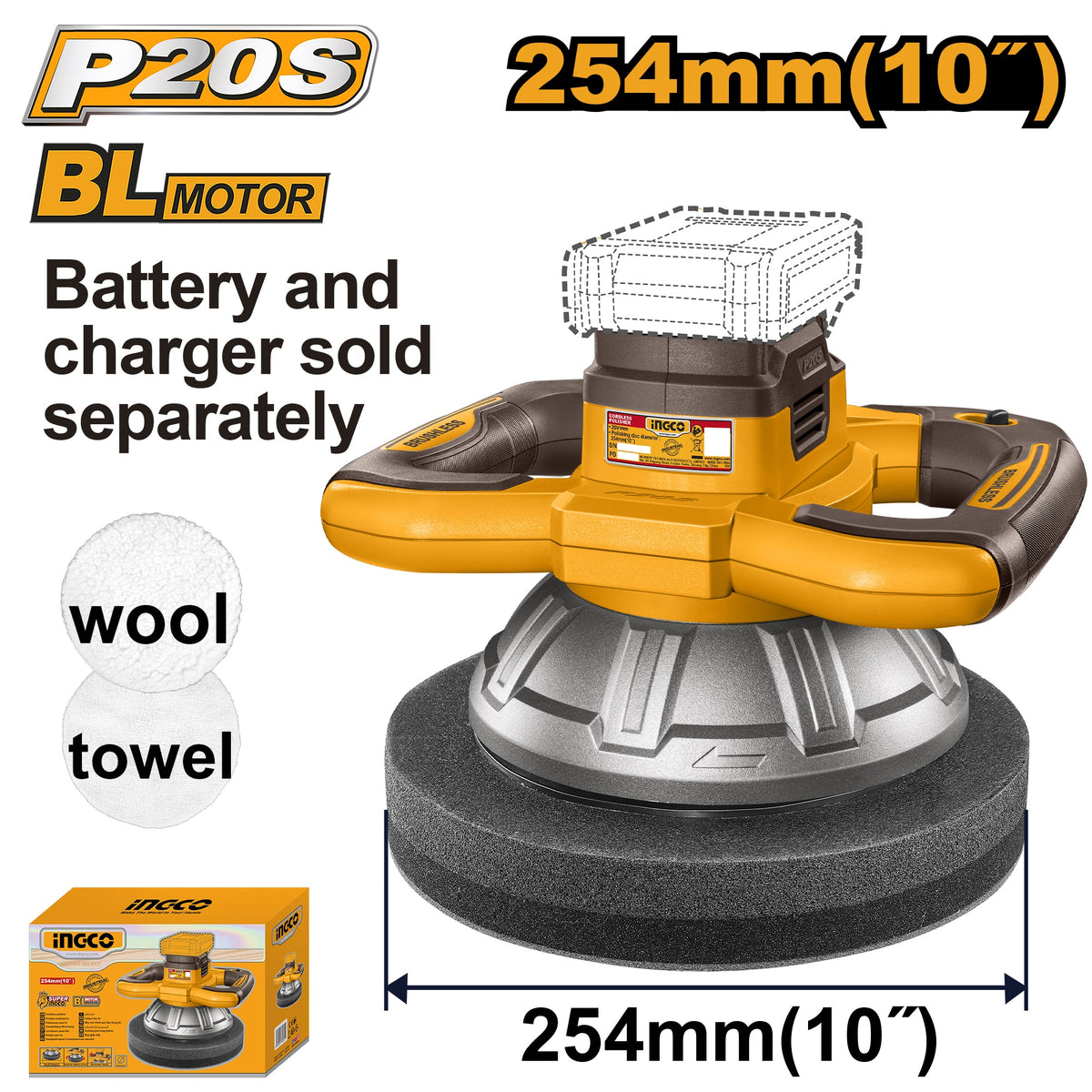 INGCO 20V LI-ION 10" BRUSHLESS POLISHING MACHINE COPLI202548 (BARE UNIT) Main image