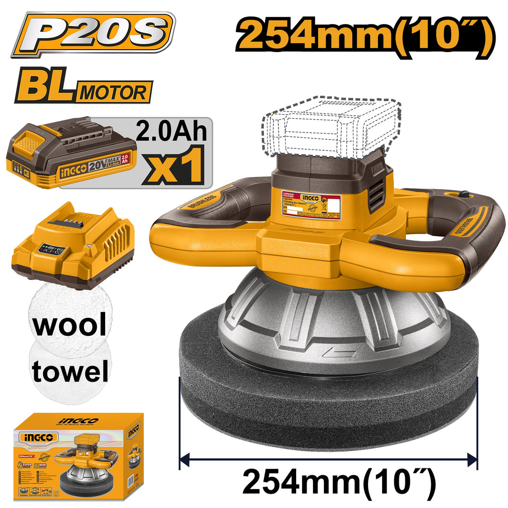 INGCO 20V 1X2.0AH LI-ION 10" BRUSHLESS POLISHING MACHINE COPLI2025481