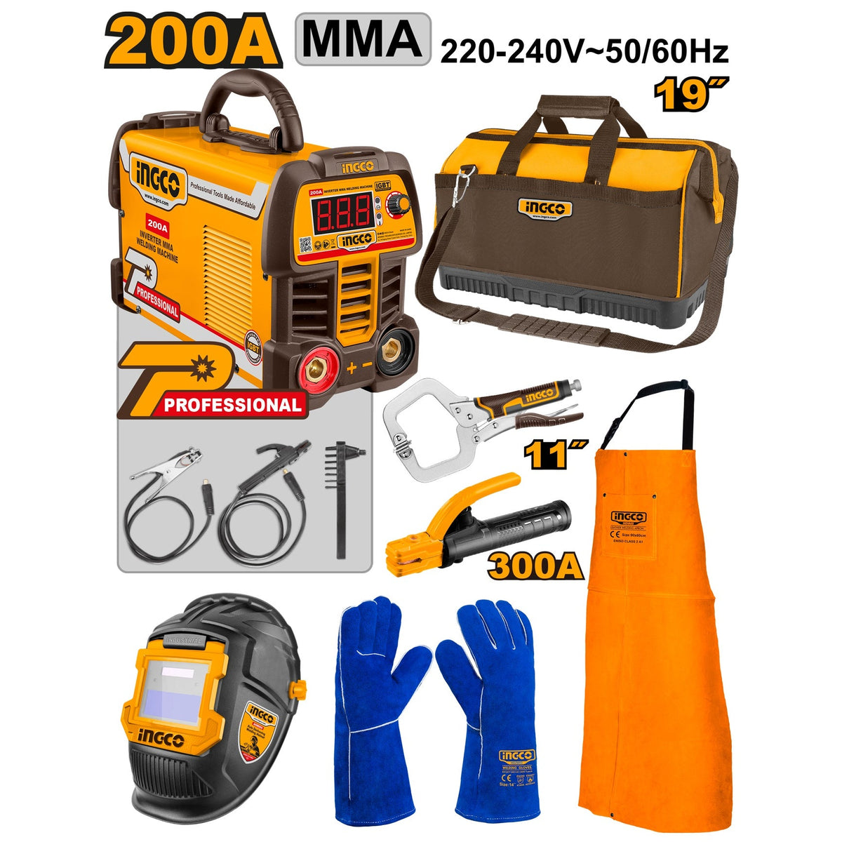 INGCO 7PCS INVERTER MMA WELDING MACHINE 200A + TOOLS SET COS25075